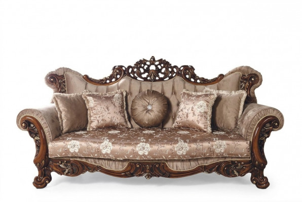 Barock Dräisëtzer Chesterfield Canapé Miwwelen Sofa Couchen Stoff Braun