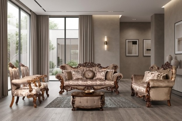 Klassesch Wunnzëmmer Sofa-Kombinatioun Gepolstert Set Samett 5-Deeler Couch Sofa