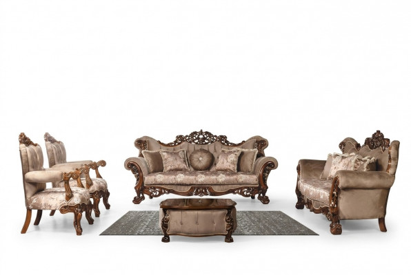 Klassesch Wunnzëmmer Sofa-Kombinatioun Gepolstert Set Samett 5-Deeler Couch Sofa
