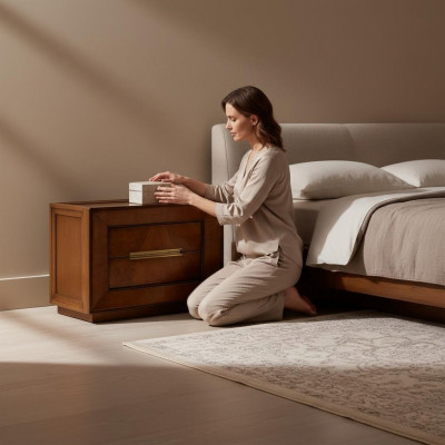 Schlofzëmmer Miwwelen Dësch Nuetsdësch Braun Holz Miwwelen Design Säitedësch Dëscher
