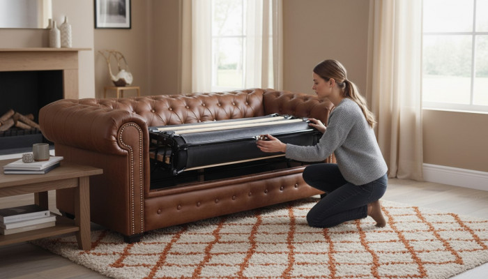 Schlofsofa Chesterfield Sofa mat Bettfunktioun Couche Polstermébel Couchen