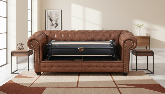 Schlofsofa Chesterfield Sofa mat Bettfunktioun Couche Polstermébel Couchen