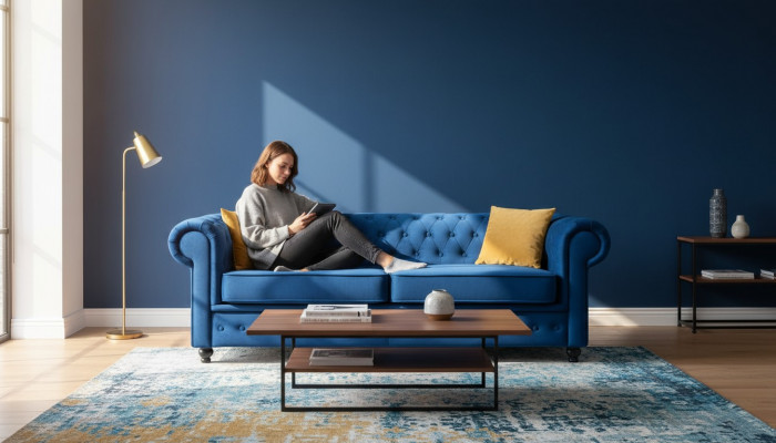 Sofae Polster Sofae 3 Sëtz Chesterfield Textil Sofa Blo Klassesch Designer Neit