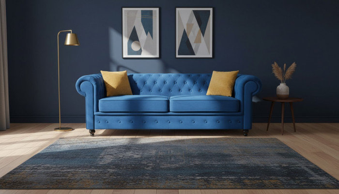 Sofae Polster Sofae 3 Sëtz Chesterfield Textil Sofa Blo Klassesch Designer Neit