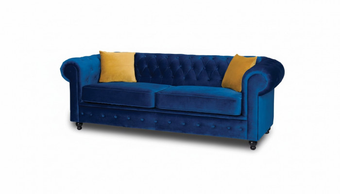 Sofae Polster Sofae 3 Sëtz Chesterfield Textil Sofa Blo Klassesch Designer Neit