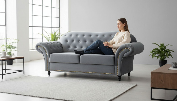 Zweesëtzer Gro Chesterfield Couch Polster Miwwelen Stoff Couchen Sofen Textil
