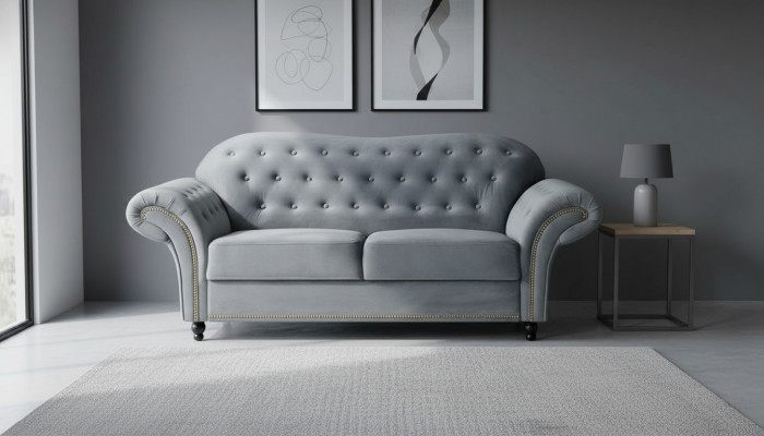 Zweesëtzer Gro Chesterfield Couch Polster Miwwelen Stoff Couchen Sofen Textil