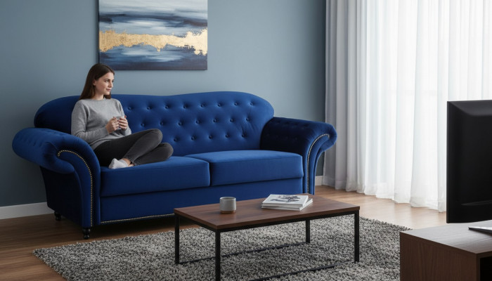 Dräisëtzer Couche Textil Blo Sofa Këssen Miwwelen Ariichtung Sofaen Couchen