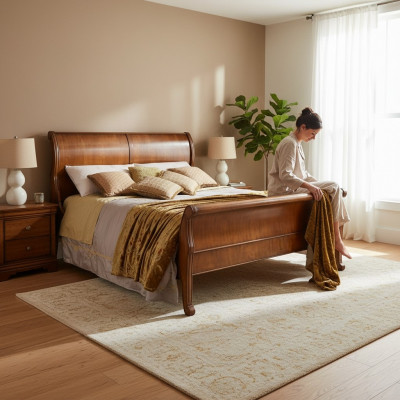 Bett Braun Schlofkummer Holzmiwwelen Textildesign Hotelbetter Art-déco-Stil Nei