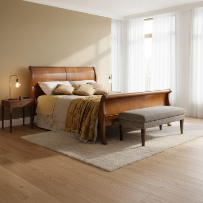 Bett Braun Schlofkummer Holzmiwwelen Textildesign Hotelbetter Art-déco-Stil Nei