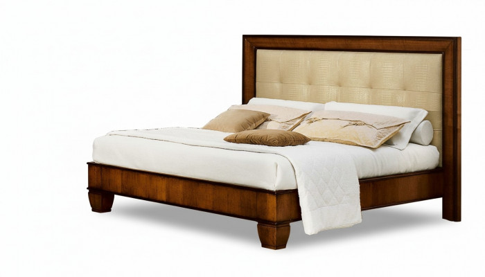 Bett Braun Schlofzëmmer Holzmöbel Textil Design Klassesch Art déco Stil Neit