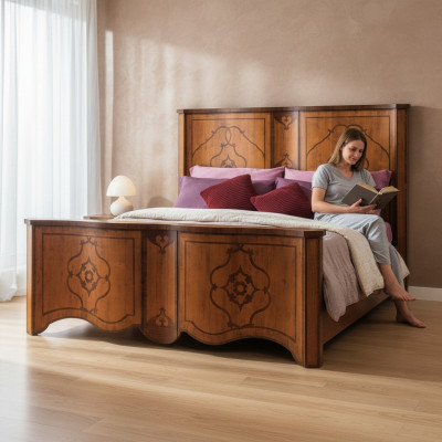Bett Braun Schlofzëmmer Miwwelen Holz Design 160x200cm Polster Hotelbetter Textil