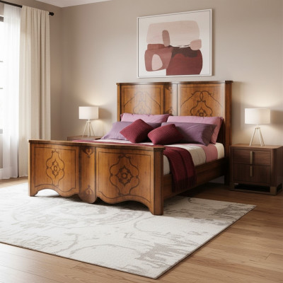 Bett Braun Schlofzëmmer Miwwelen Holz Design 160x200cm Polster Hotelbetter Textil