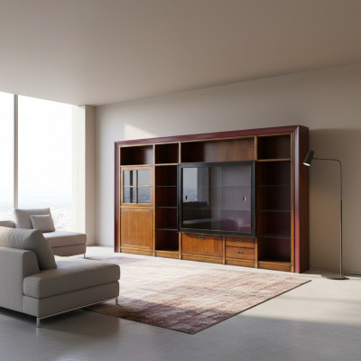 Anbauschaf Regal Vitrine xxl Schief Wohnwand Glasschaf Unbau Mauer Holz