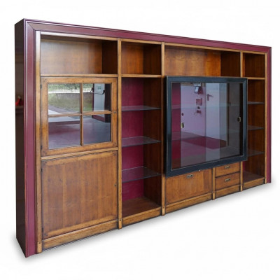 Anbauschaf Regal Vitrine xxl Schief Wohnwand Glasschaf Unbau Mauer Holz