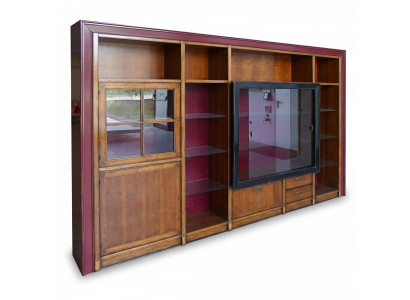 Anbauschaf Regal Vitrine xxl Schief Wohnwand Glasschaf Unbau Mauer Holz