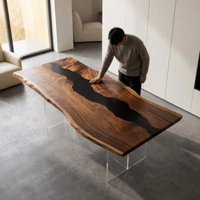 Dësch Epoxidharz Iessdësch Echt Holz Massiv Dëscher 183x90 Flossdësch