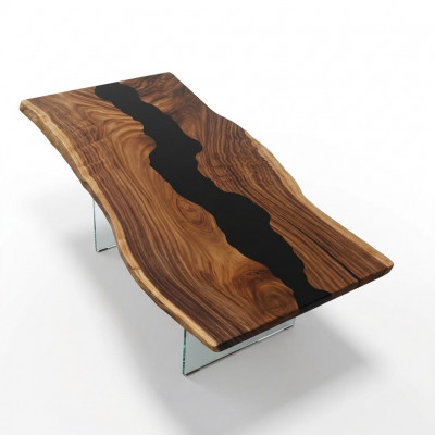 Dësch Epoxidharz Iessdësch Echt Holz Massiv Dëscher 183x90 Flossdësch