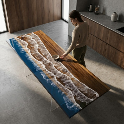 Moderne Iessdësch Epoxy Miwwelen Designer Dësch Epoxidharz Dëscher 121x51cm