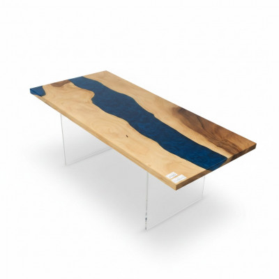 Iessdësch River Table Richtegt Holz Flossdësch Massiv Epoxyharz Dëscher 181x81 Nei