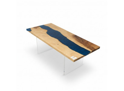 Iessdësch River Table Richtegt Holz Flossdësch Massiv Epoxyharz Dëscher 181x81 Nei