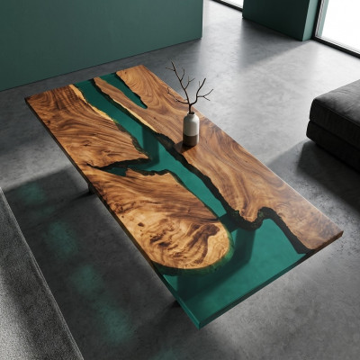Epoxidharz Iessdësch echt Holz massiiv Miwwel Waasserfall Epoxy Dësch 191x91cm