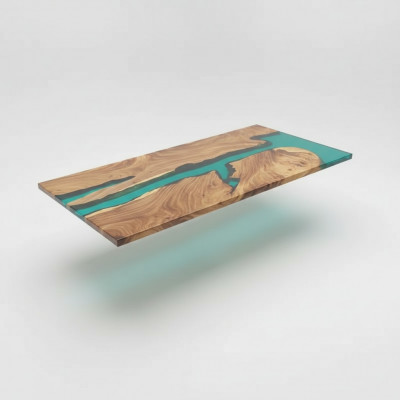 Epoxidharz Iessdësch echt Holz massiiv Miwwel Waasserfall Epoxy Dësch 191x91cm