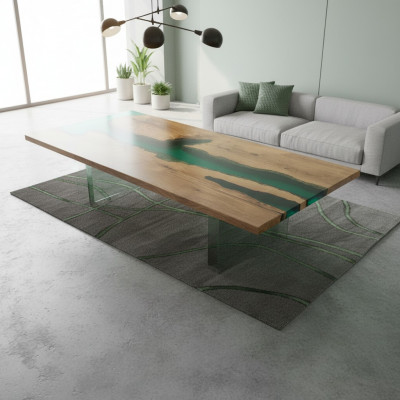 Dësch Iessdësch Dëscher Harz Epoxy massiv Design Miwwelen 200x91 richtegt Holz Epoxid