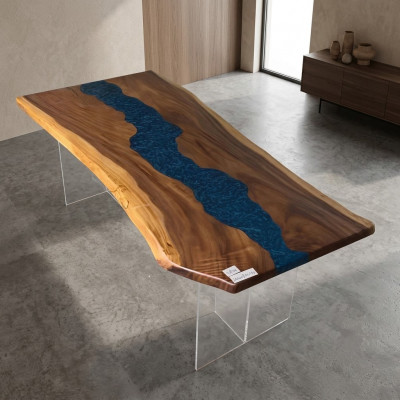Iessdësch Mier Waasser Floss Eechte Holz Flossdësch 200x90 Dëscher Epoxidharz Nei
