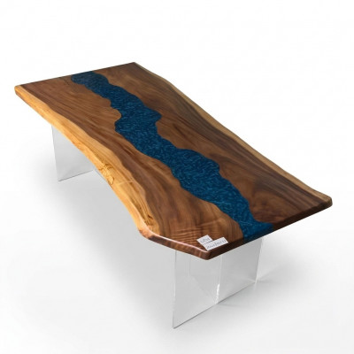 Iessdësch Mier Waasser Floss Eechte Holz Flossdësch 200x90 Dëscher Epoxidharz Nei