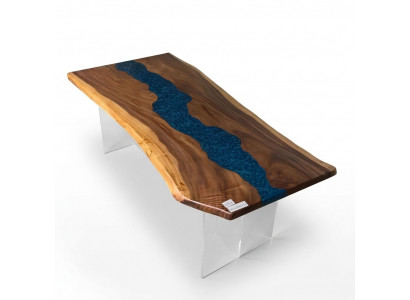 Iessdësch Mier Waasser Floss Eechte Holz Flossdësch 200x90 Dëscher Epoxidharz Nei