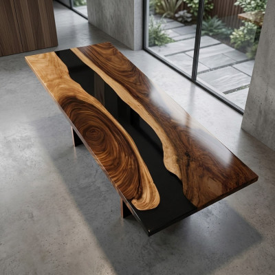 Epoxidharz Iessdësch echt Holz massiv Miwwelen Waasserfall Epoxy Dësch Miwwelen Nei