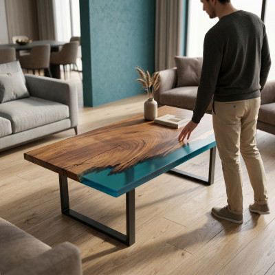Epoxyharz Iessdësch River Table 200x90 Nei Echt Holz Dëscher Massiv Flossdësch