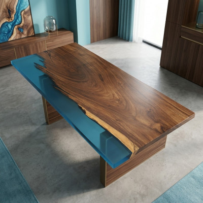 Epoxyharz Iessdësch River Table 200x90 Nei Echt Holz Dëscher Massiv Flossdësch