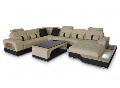 Lieder Sofa Modern Couch Design Wunnlandschaft + Dësch Eck Couchen Sëtz mat USB
