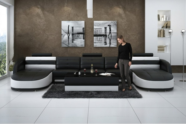 Design Lieder Wunnlandschaft Ecksofa Moderne Garnitur Couch Eck USB Nei Schwaarz