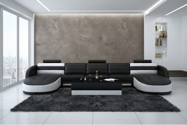 Design Lieder Wunnlandschaft Ecksofa Moderne Garnitur Couch Eck USB Nei Schwaarz