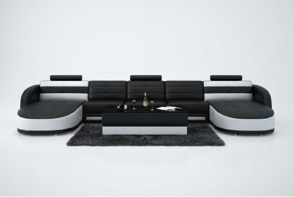 Design Lieder Wunnlandschaft Ecksofa Moderne Garnitur Couch Eck USB Nei Schwaarz