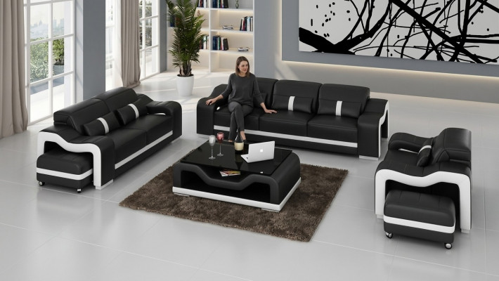 Design Sofagarnitur Couch Polstersofaen Lieder Modern 3+1 Sëtzer Komplett Set Nei