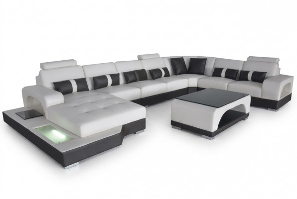 Ecksëtzgrupp Design-Eckcouch Sofa Couch Polster Wunnlandschaft LED USB