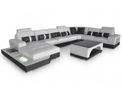 Ecksëtzgrupp Design-Eckcouch Sofa Couch Polster Wunnlandschaft LED USB
