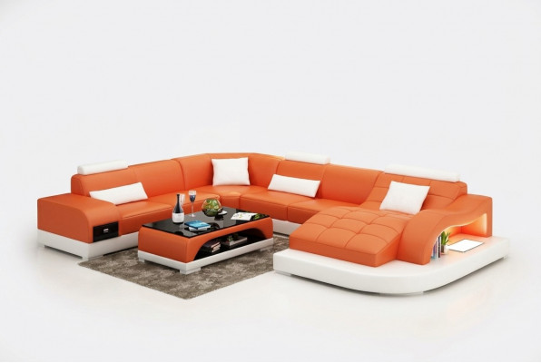 Ledercouch Couch Wunnlandschaft Wunksësseck Eck Garnitur Design Modern Couch USB Neien