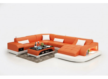 Ledercouch Couch Wunnlandschaft Wunksësseck Eck Garnitur Design Modern Couch USB Neien