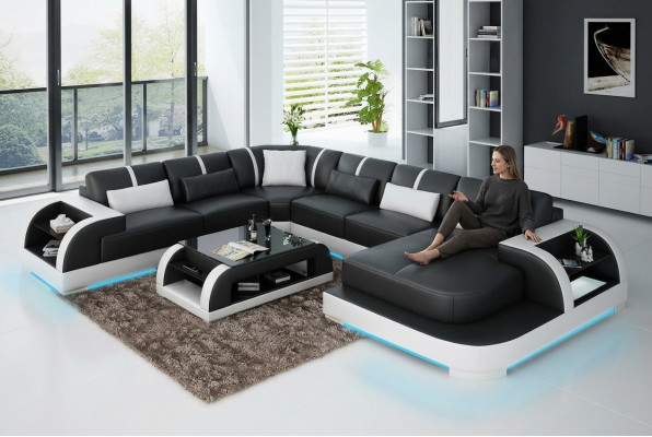Modern Liederdivan Canapé Wunnlandschaft Design Eckdivan Eck Garnitur Divan Luucht USB