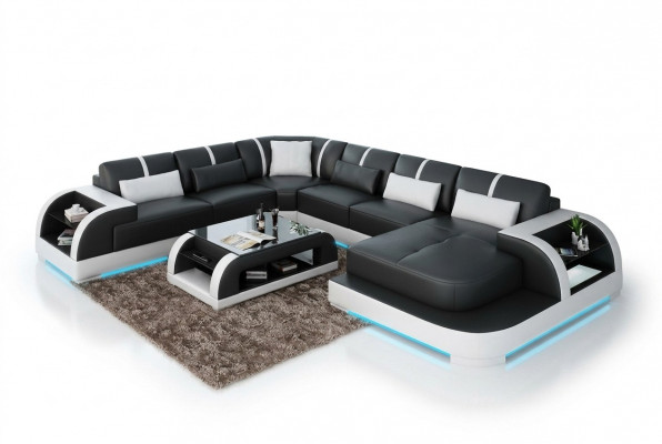Modern Liederdivan Canapé Wunnlandschaft Design Eckdivan Eck Garnitur Divan Luucht USB