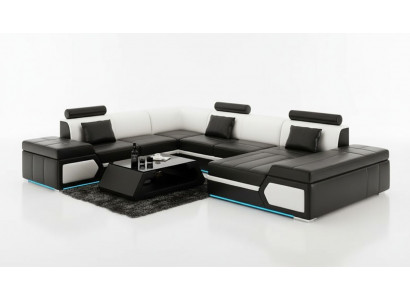 Ledercouch Sofa Canapé Wunnlandschaft Eckcouch Garnitur Design Modern Schwaarz +USB