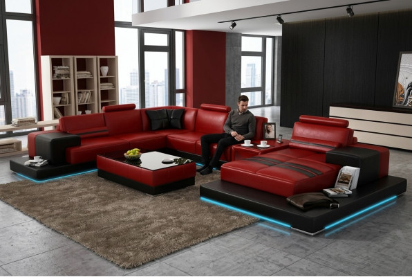 Ledercouch Ecksofa Wochnlandschaft Eck Garnitur Design Modern Sofa + USB