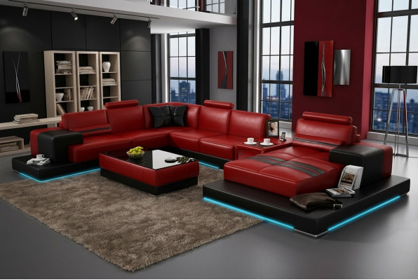 Ledercouch Ecksofa Wochnlandschaft Eck Garnitur Design Modern Sofa + USB