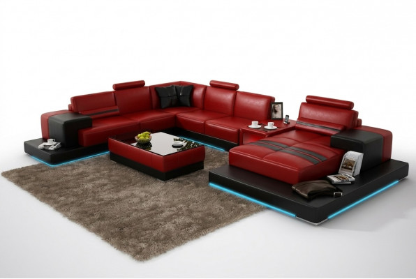 Ledercouch Ecksofa Wochnlandschaft Eck Garnitur Design Modern Sofa + USB