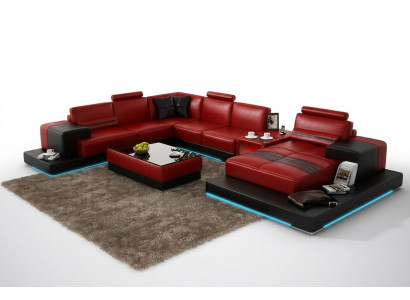 Ledercouch Ecksofa Wochnlandschaft Eck Garnitur Design Modern Sofa + USB